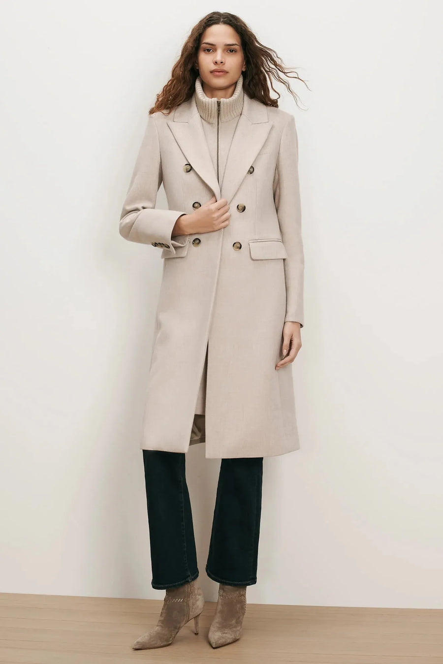 Stryder Double-Breasted Dickey Coat Oyster Melange-Veronica Beard-Tocca Finita