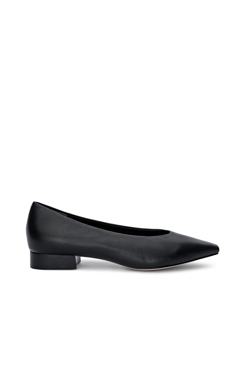 Suzanne Ballerina Flat Black Leather-L&
