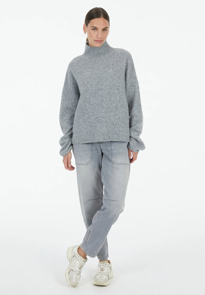 Sweater With Beaded Appliqué Mid Grey-Marc Aurel-Tocca Finita