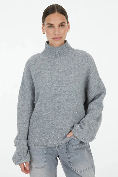 Sweater With Beaded Appliqué Mid Grey-Marc Aurel-Tocca Finita