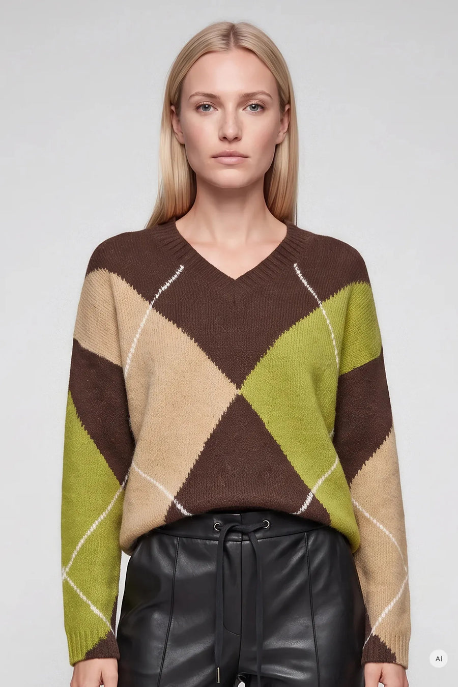 Sweater With Oversized Argyle Pattern Hazelnut-Marc Aurel-Tocca Finita
