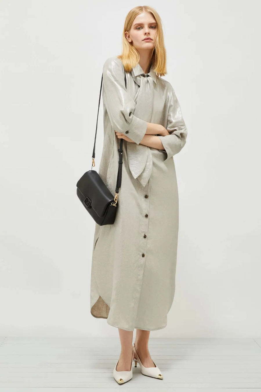 Talpa Linen Light Grey Dress-Marella-Tocca Finita