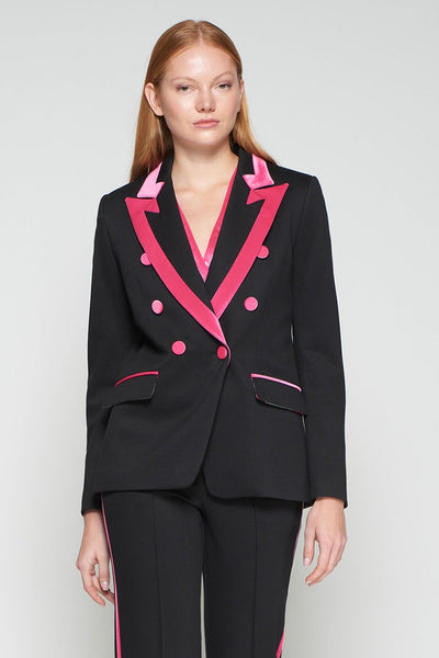 Tana Double Breasted Black Blazer Pink Trim-Vilagallo-Tocca Finita