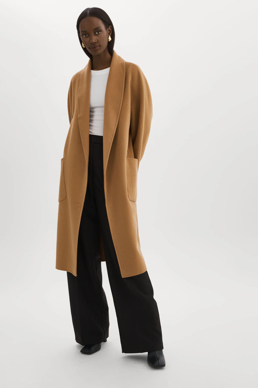 Thara Shawl Collar Wool Coat Camel-LAMARQUE-Tocca Finita