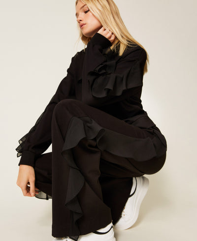Trousers With Georgette Ruffles Black-TWINSET-Tocca Finita