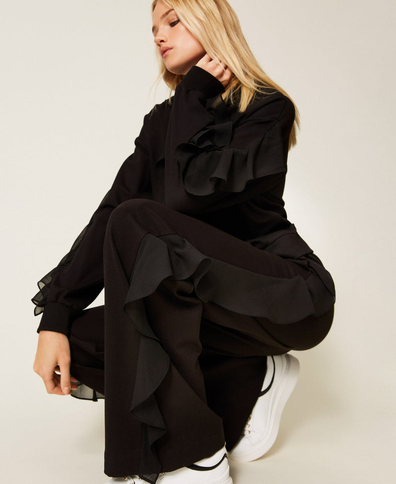 Trousers With Georgette Ruffles Black-TWINSET-Tocca Finita