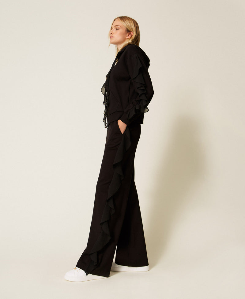 Trousers With Georgette Ruffles Black-TWINSET-Tocca Finita