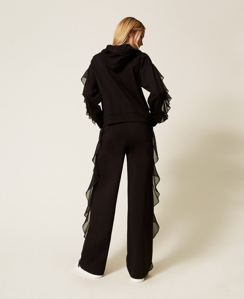 Trousers With Georgette Ruffles Black-TWINSET-Tocca Finita