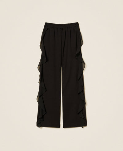 Trousers With Georgette Ruffles Black-TWINSET-Tocca Finita