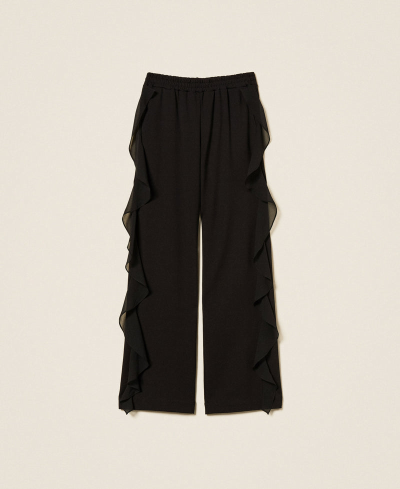 Trousers With Georgette Ruffles Black-TWINSET-Tocca Finita