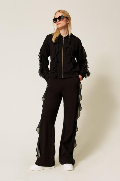 Trousers With Georgette Ruffles Black-TWINSET-Tocca Finita