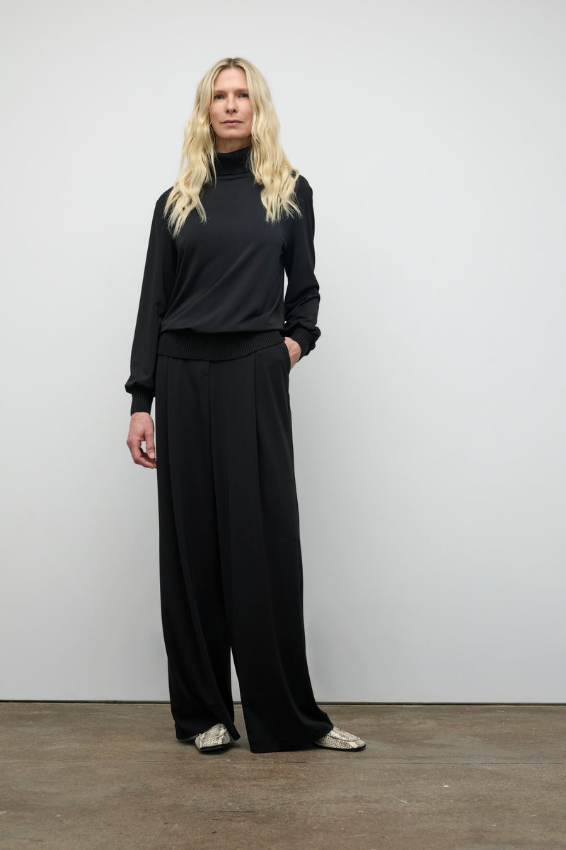 Turtleneck Top with Rib Black-Iris Setlakwe-Tocca Finita