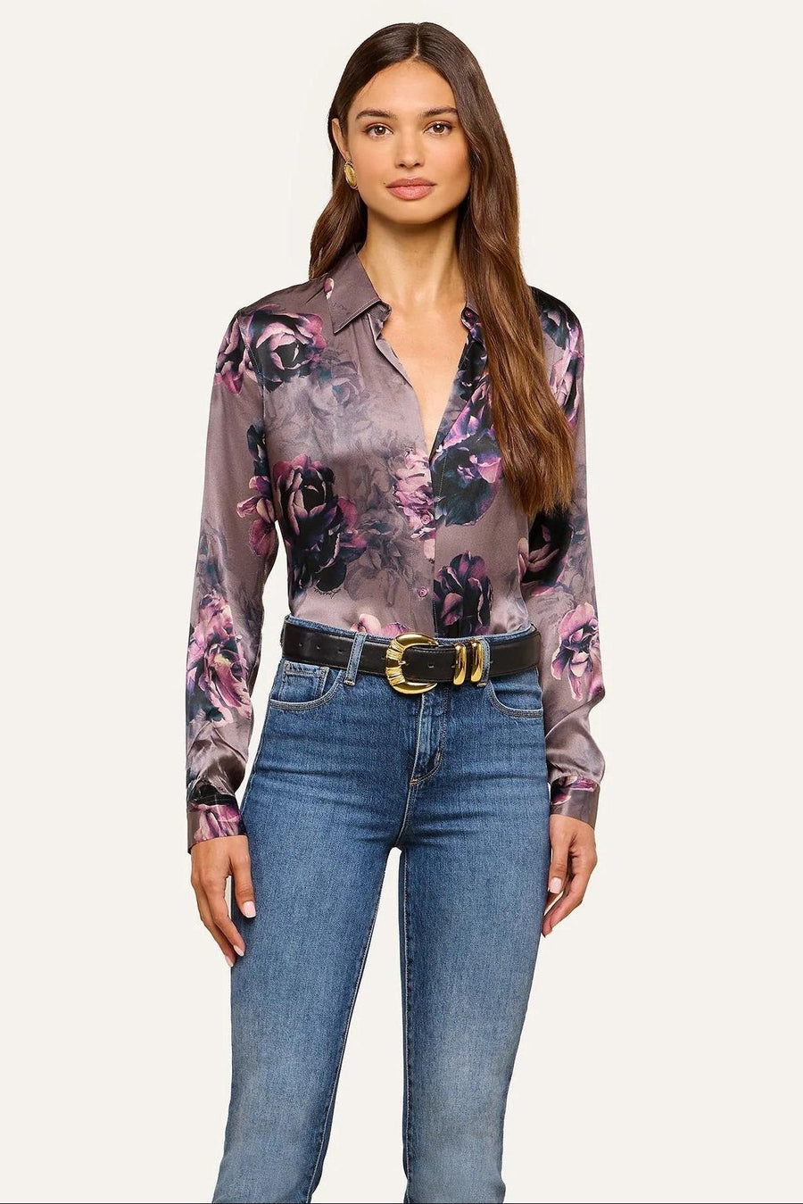 Tyler Silk Blouse Concord Grape Multi Floral-L&