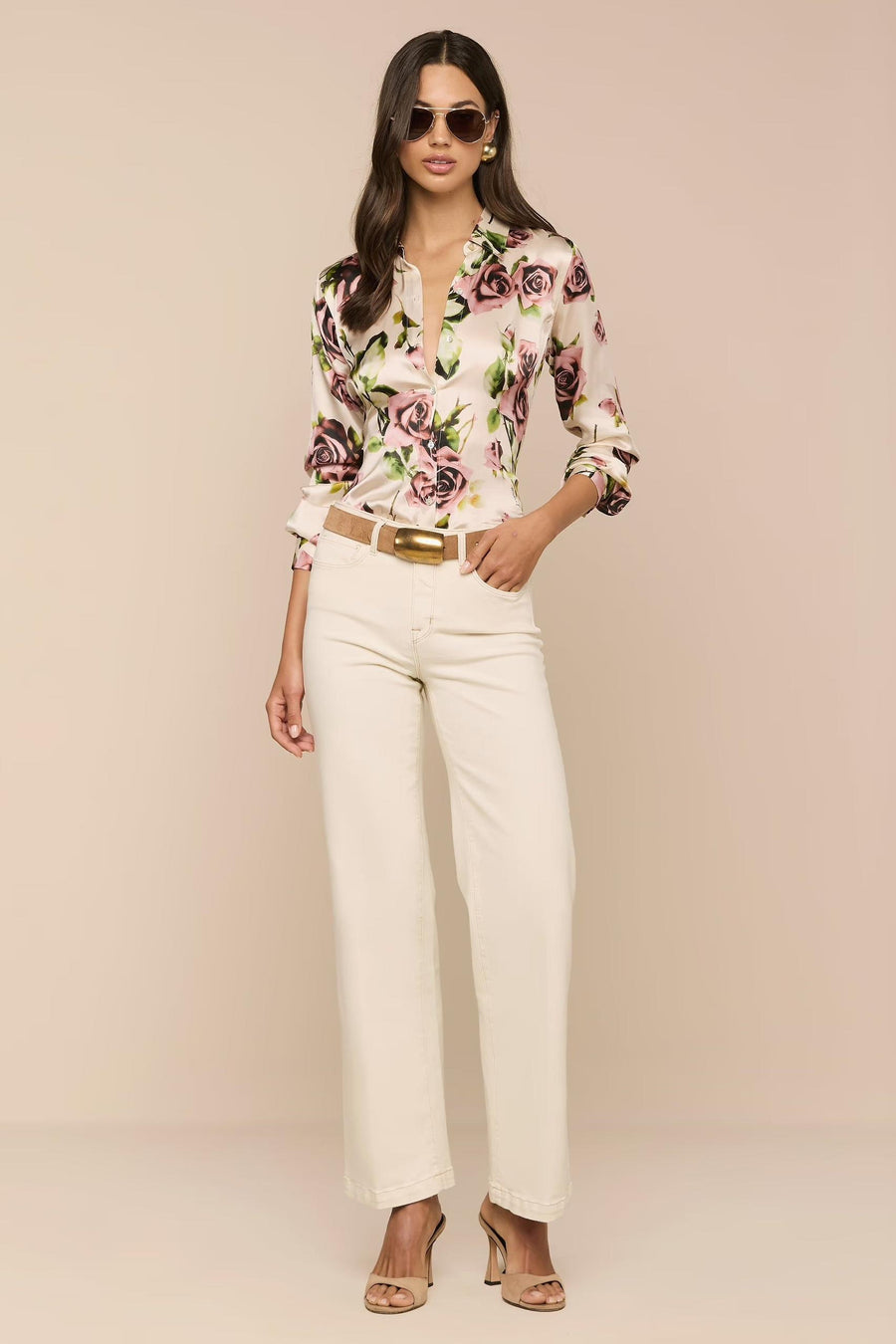 Tyler Silk Blouse Ecru/Mauve Romantic Rose-L&