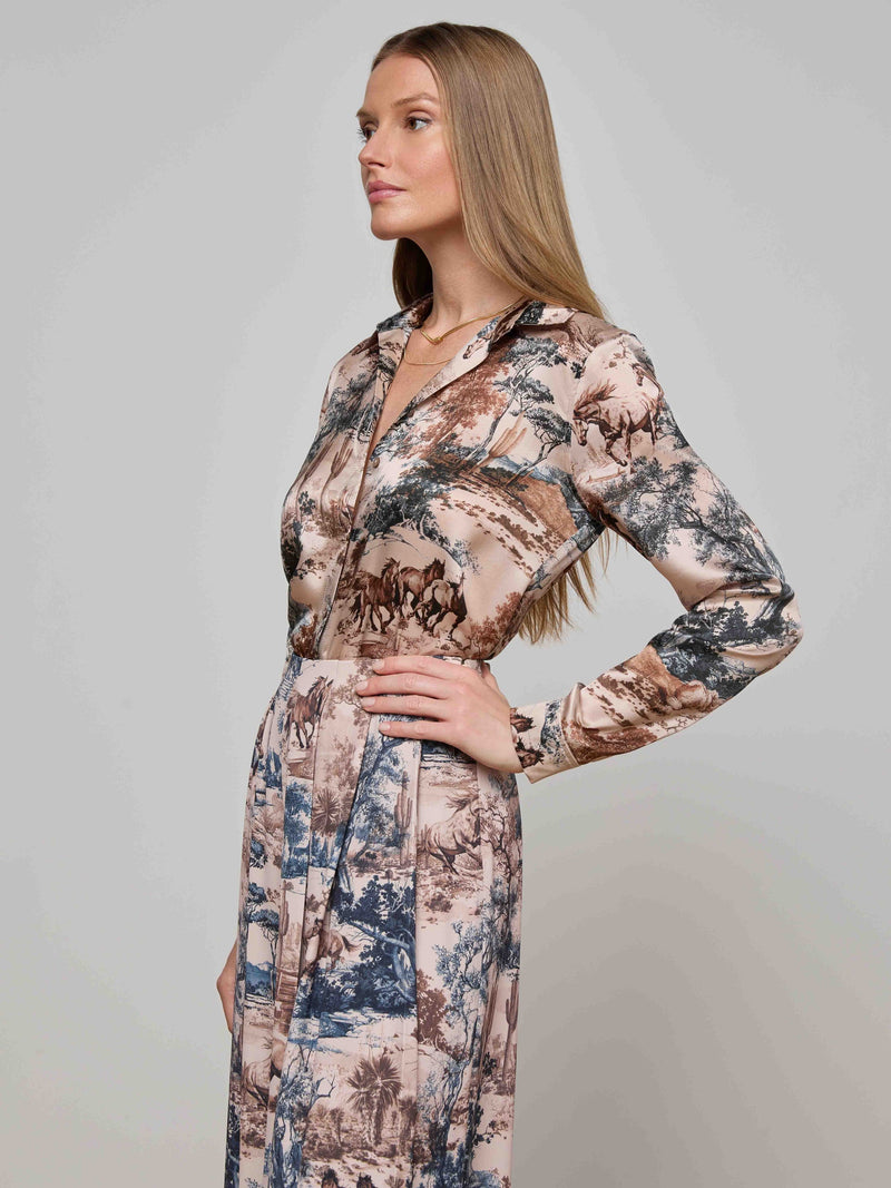 Tyler Silk Blouse Tan Multi Western Toile-L&