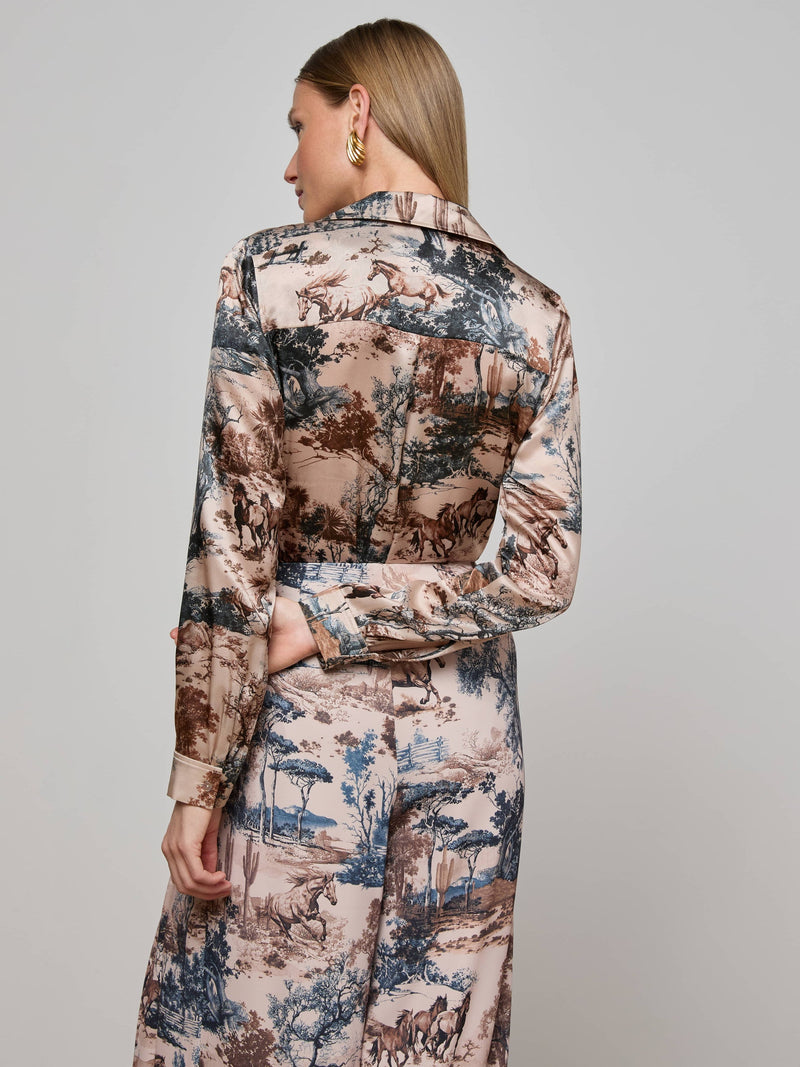 Tyler Silk Blouse Tan Multi Western Toile-L&