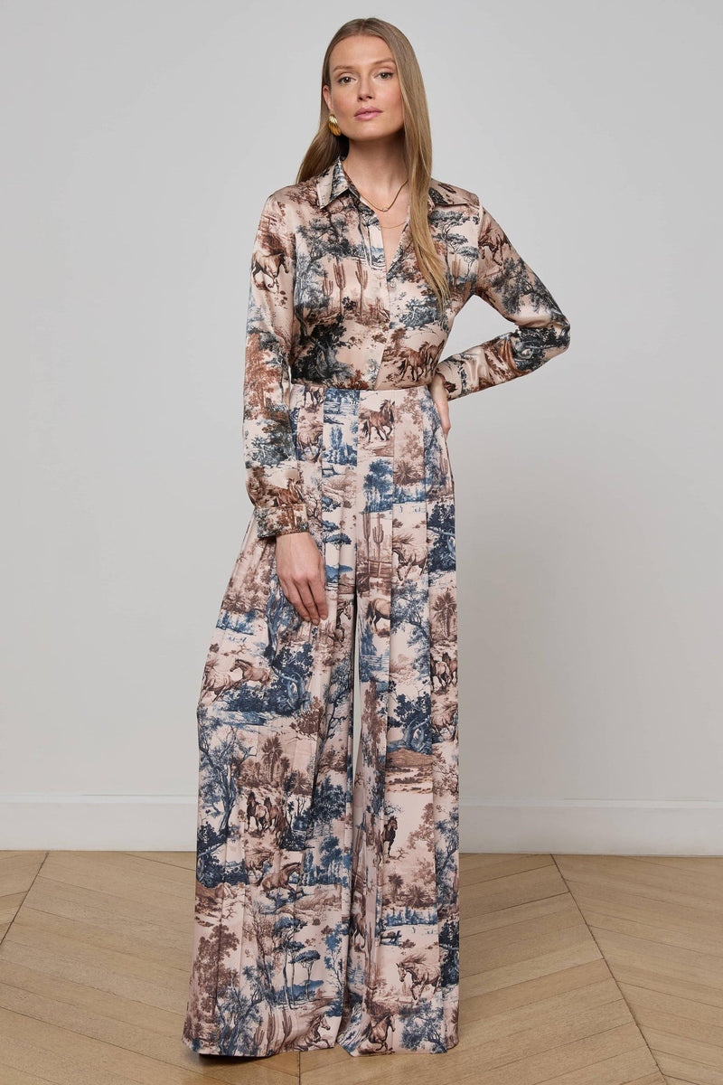 Tyler Silk Blouse Tan Multi Western Toile-L&