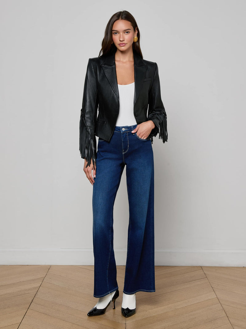 Vashti Fringed Leather Blazer Black-L&