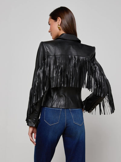 Vashti Fringed Leather Blazer Black-L'Agence-Tocca Finita