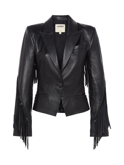 Vashti Fringed Leather Blazer Black-L'Agence-Tocca Finita