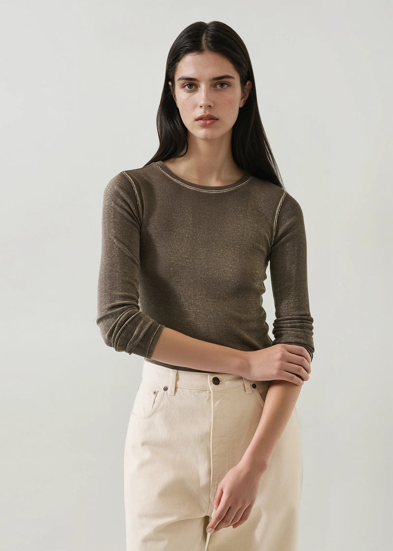 Vintage Wash Pima Cotton Stretch Ribbed T-Shirt-Patrick Assaraf-Tocca Finita