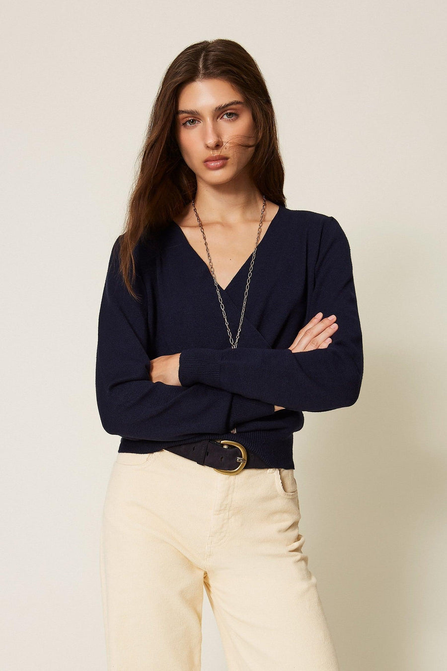 Viscose Blend Crossover Jumper Classic Blue-TWINSET-Tocca Finita