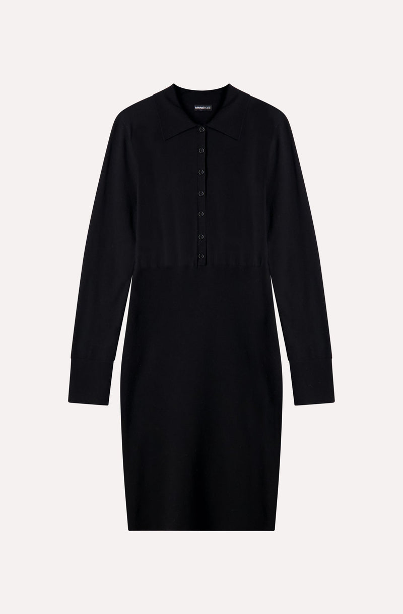 Viscose Collar Dress with Split Cuff Detail-Minnie Rose-Tocca Finita