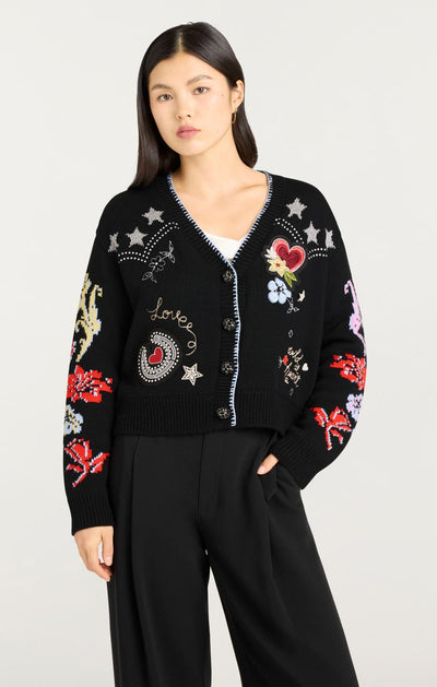 Western Collage Cardigan Black/Multi-Cinq A Sept-Tocca Finita