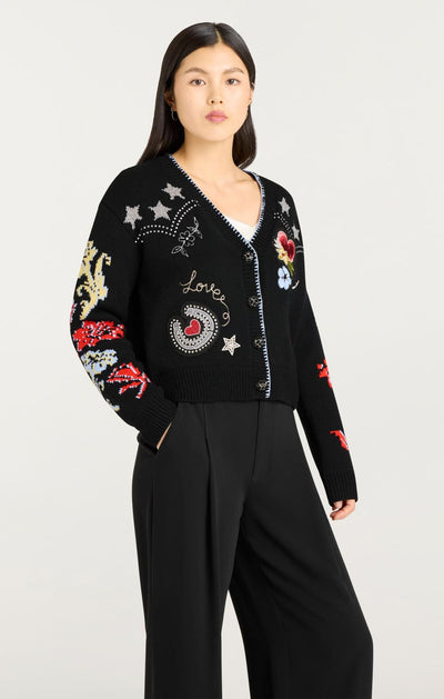 Western Collage Cardigan Black/Multi-Cinq A Sept-Tocca Finita
