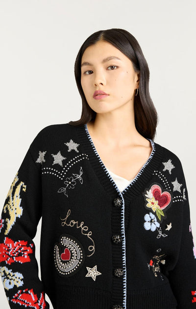 Western Collage Cardigan Black/Multi-Cinq A Sept-Tocca Finita