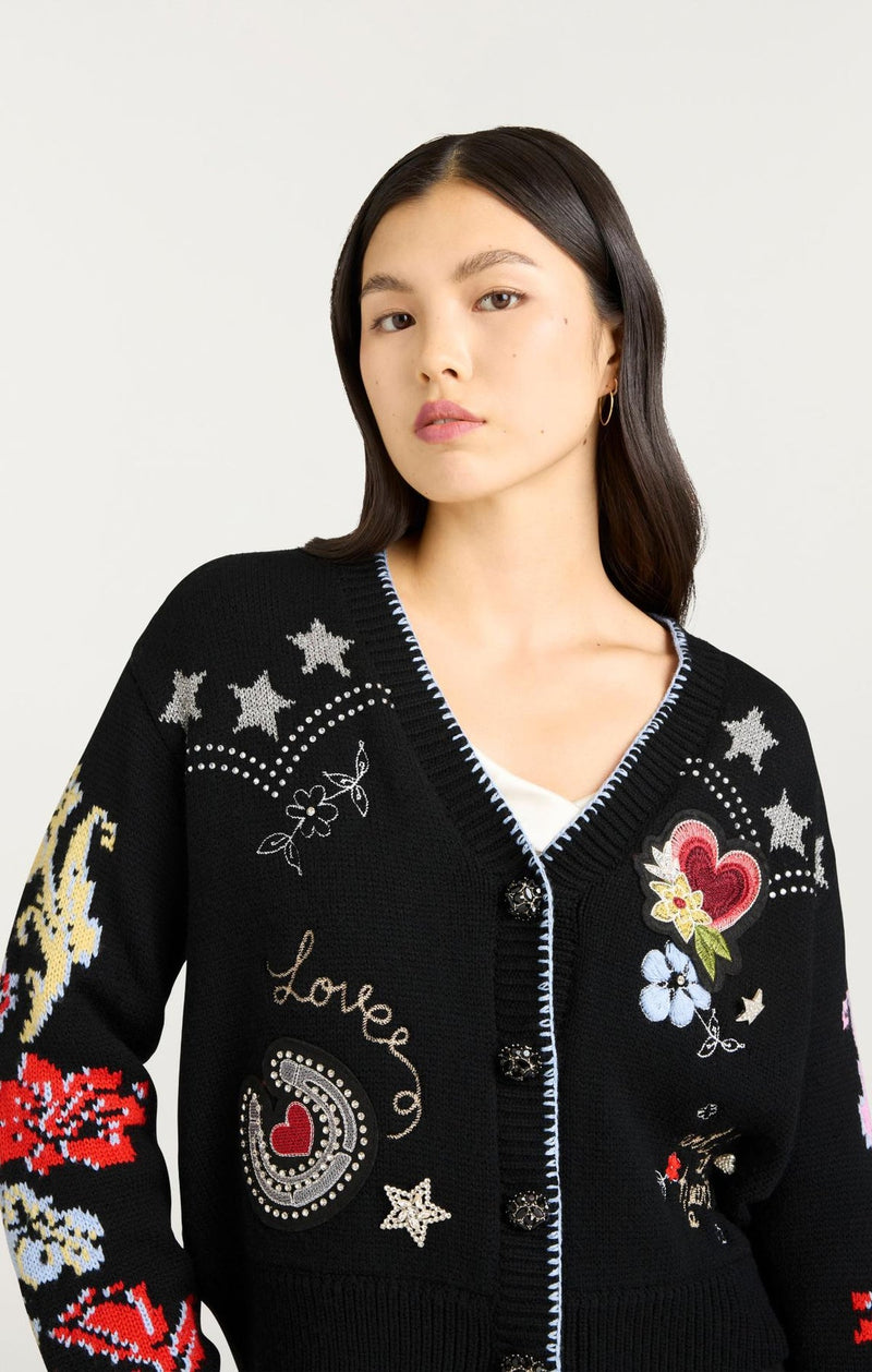 Western Collage Cardigan Black/Multi-Cinq A Sept-Tocca Finita