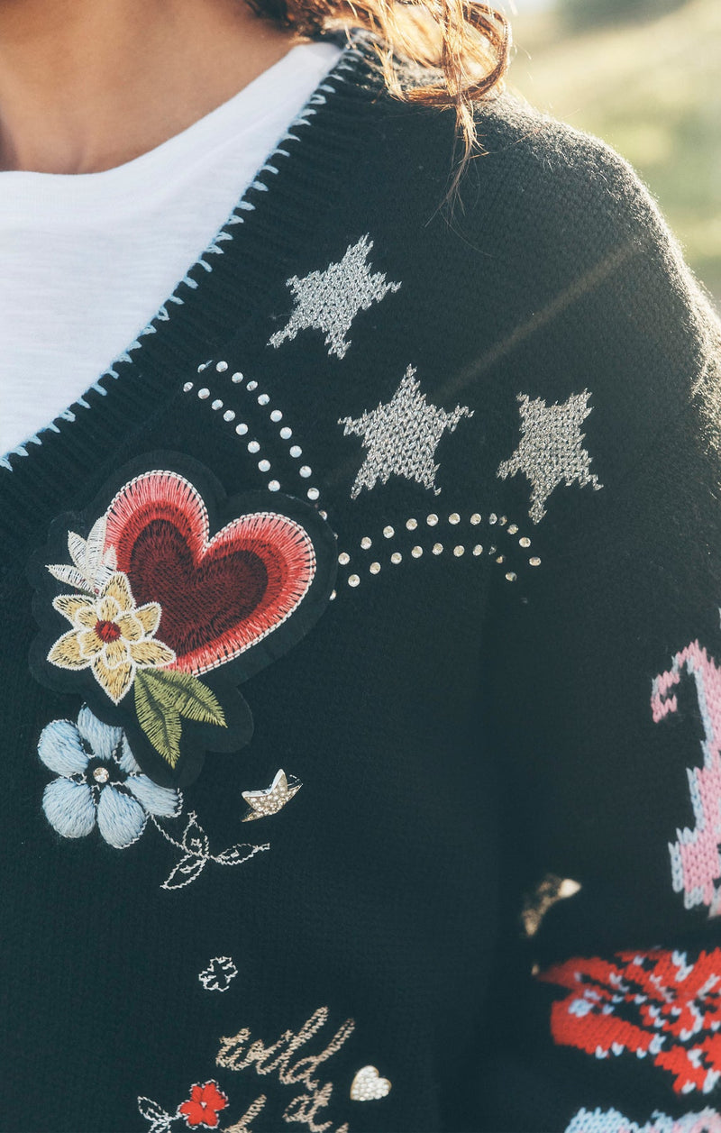 Western Collage Cardigan Black/Multi-Cinq A Sept-Tocca Finita