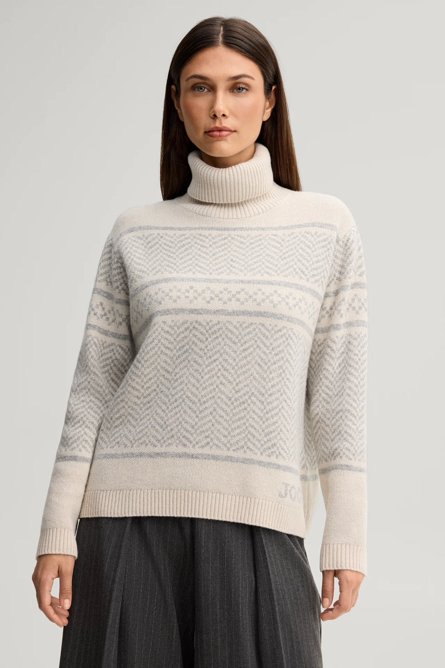 Wool-Blend Jumper With Cashmere In A Greige-Grey Pattern-JOOP!-Tocca Finita
