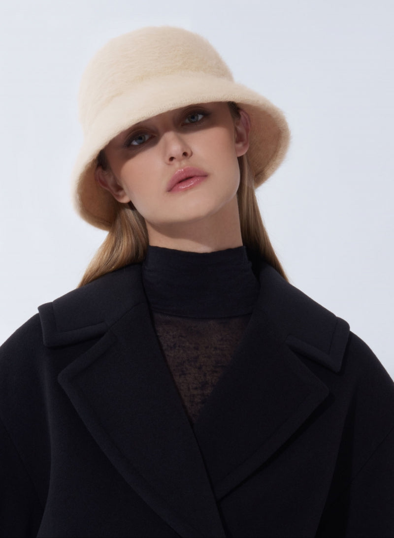 Wool Cloche Hat With Fur Effect Hat Beige-Cinzia Rocca-Tocca Finita