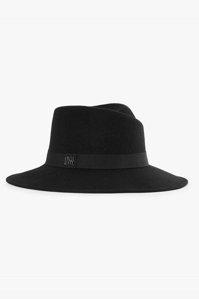 Wool Felt Asymmetric Fedora Hat Black BXHA000-65U1-01-Cinzia Rocca-Tocca Finita