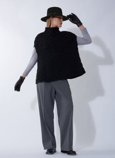 Wool Felt Asymmetric Fedora Hat Black BXHA000-65U1-01-Cinzia Rocca-Tocca Finita