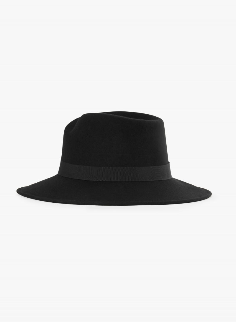 Wool Felt Asymmetric Fedora Hat Black BXHA000-65U1-01-Cinzia Rocca-Tocca Finita