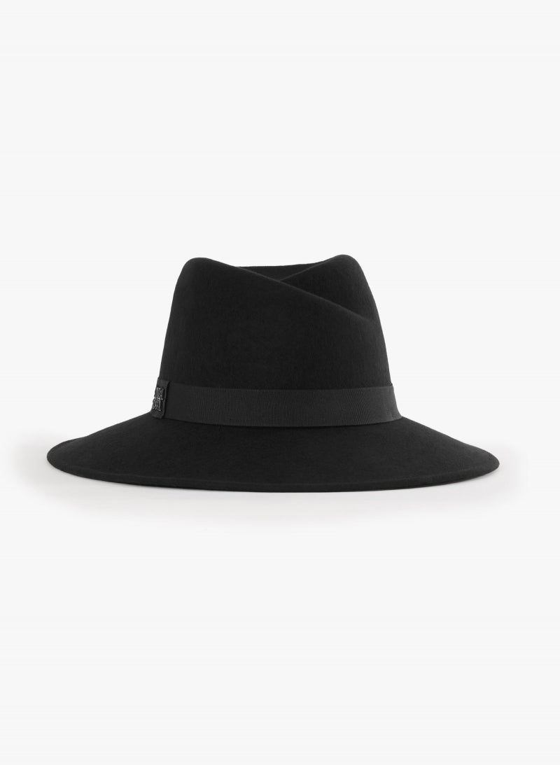 Wool Felt Asymmetric Fedora Hat Black BXHA000-65U1-01-Cinzia Rocca-Tocca Finita