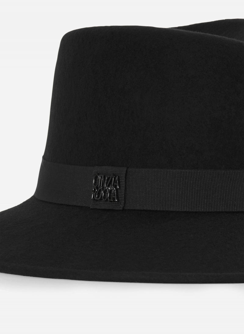 Wool Felt Asymmetric Fedora Hat Black BXHA000-65U1-01-Cinzia Rocca-Tocca Finita