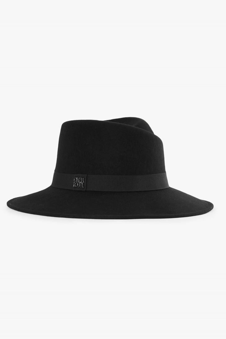 Wool Felt Asymmetric Fedora Hat Black BXHA000-65U1-01-Cinzia Rocca-Tocca Finita