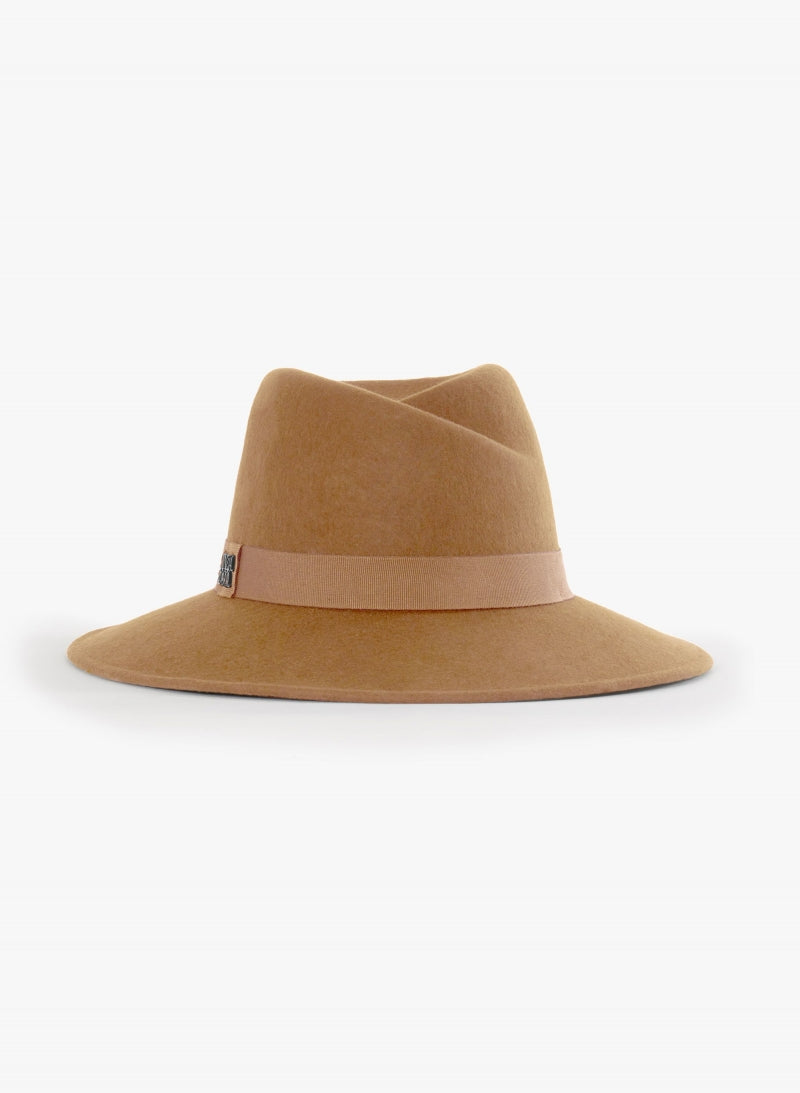 Wool Felt Asymmetric Fedora Hat Camel-Cinzia Rocca-Tocca Finita