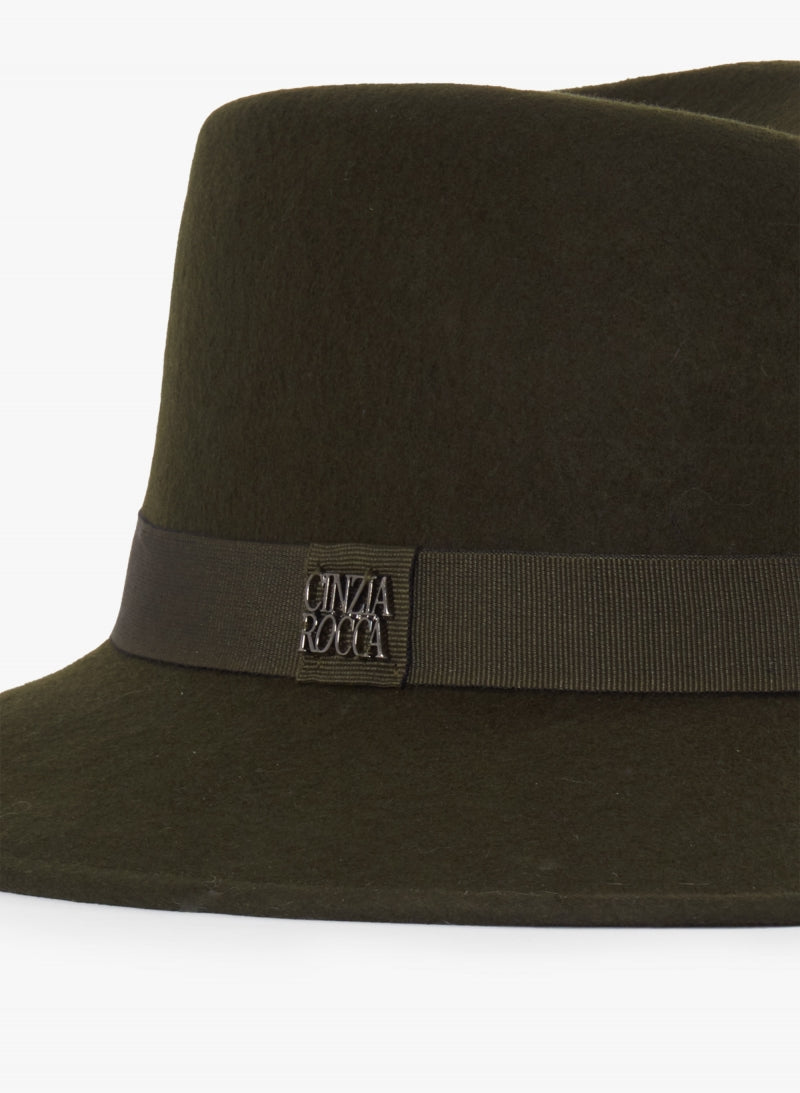 Wool Felt Asymmetric Fedora Hat Green-Cinzia Rocca-Tocca Finita
