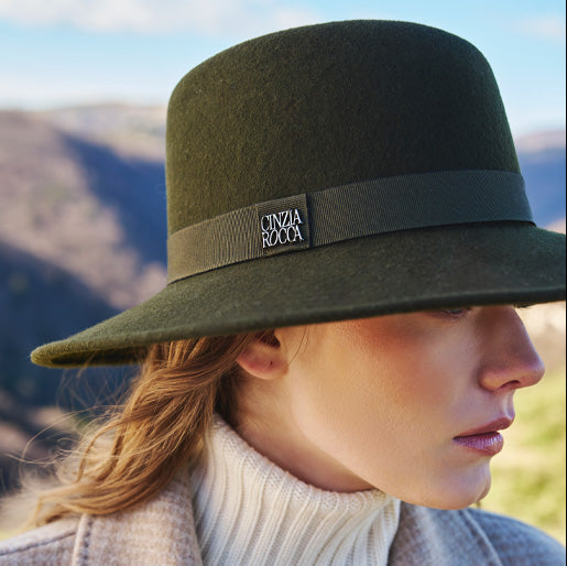 Wool Felt Asymmetric Fedora Hat Green-Cinzia Rocca-Tocca Finita