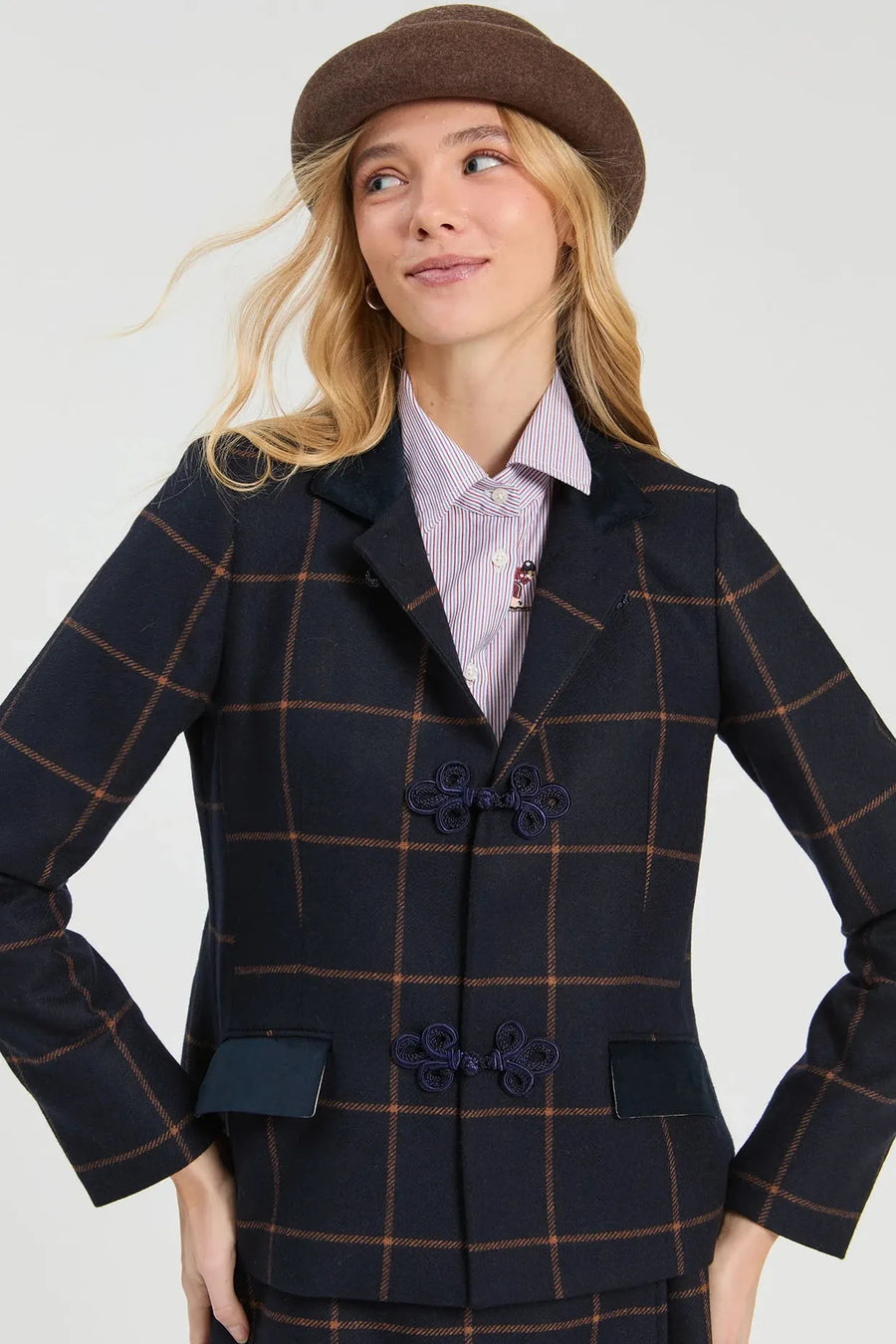 Wool Plaid Jacket Xl Navy And Camel-Vilagallo-Tocca Finita