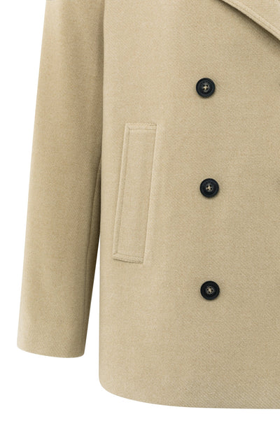 Woven Short Coat With Double-Breasted Closure Greenish Sand Beige-Yaya-Tocca Finita
