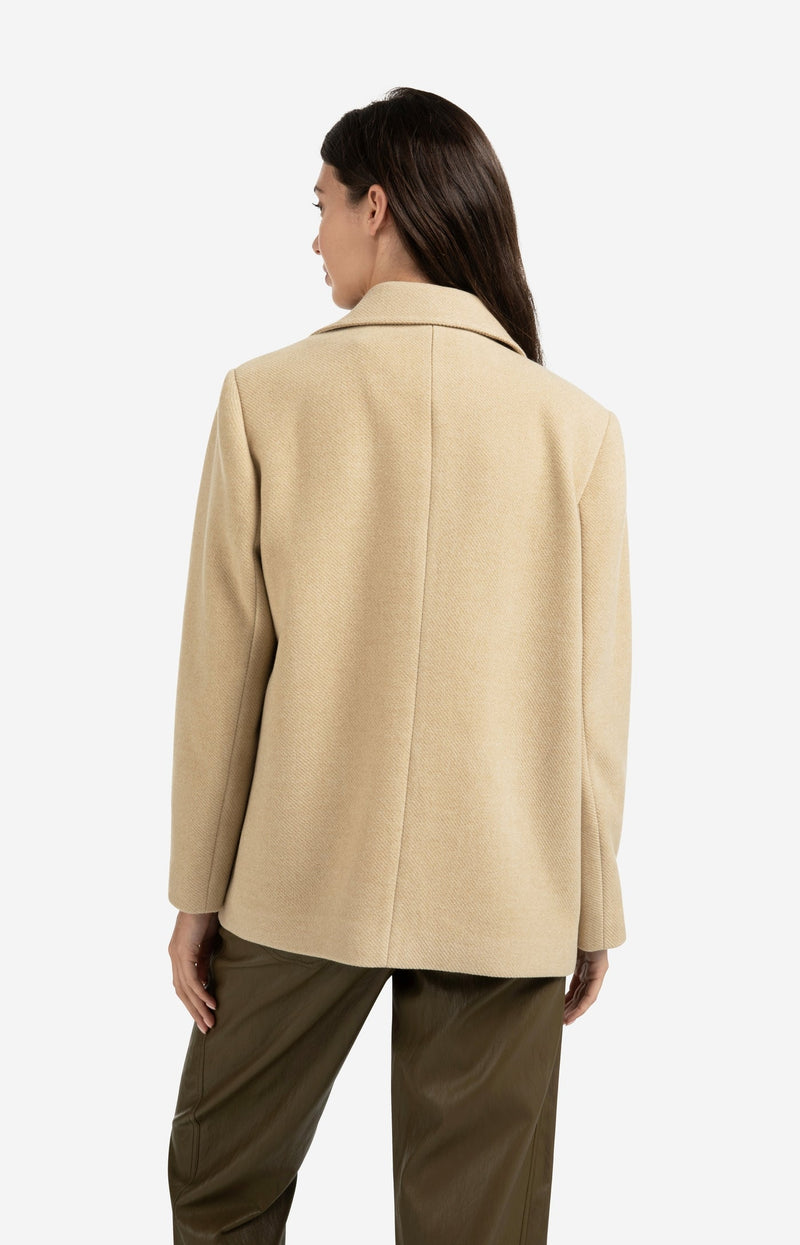 Woven Short Coat With Double-Breasted Closure Greenish Sand Beige-Yaya-Tocca Finita