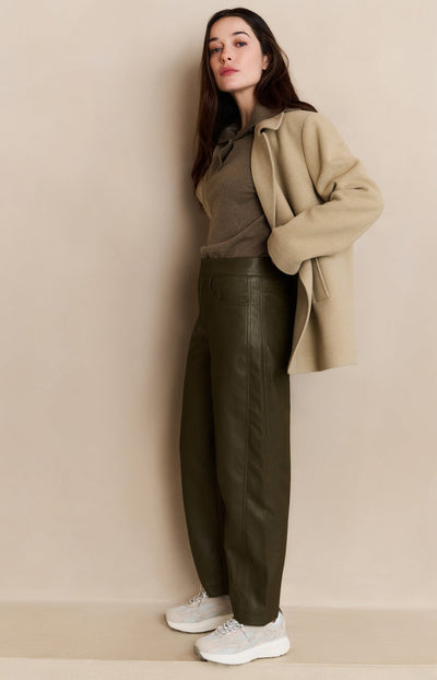 Woven Short Coat With Double-Breasted Closure Greenish Sand Beige-Yaya-Tocca Finita