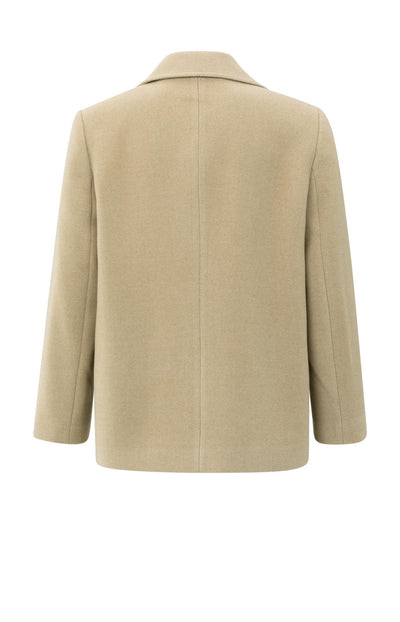 Woven Short Coat With Double-Breasted Closure Greenish Sand Beige-Yaya-Tocca Finita
