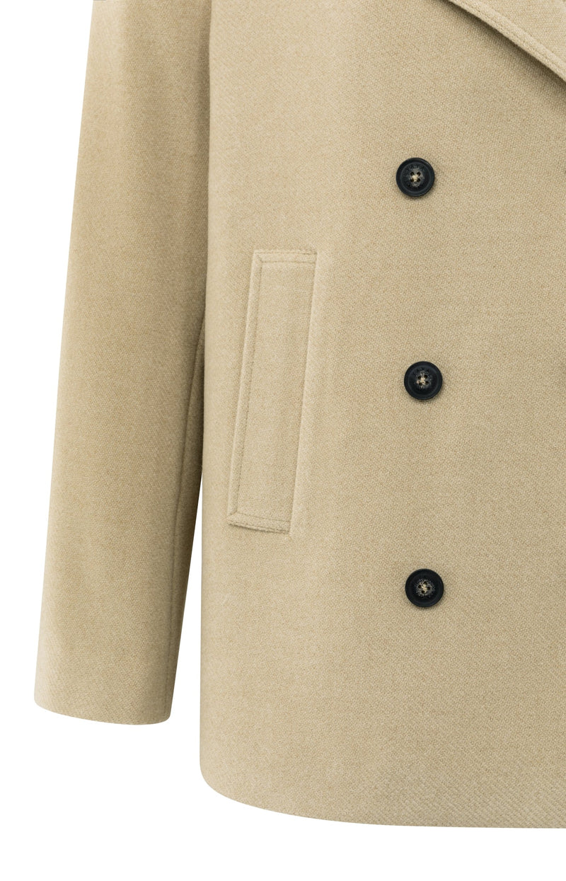 Woven Short Coat With Double-Breasted Closure Greenish Sand Beige