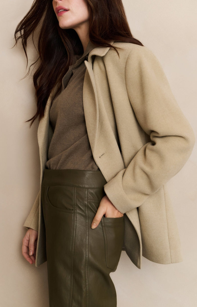 Woven Short Coat With Double-Breasted Closure Greenish Sand Beige